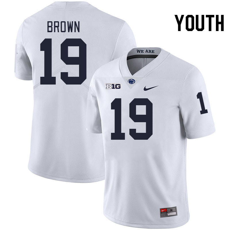 Youth #19 Josiah Brown Penn State Nittany Lions College Football Jerseys Stitched-White